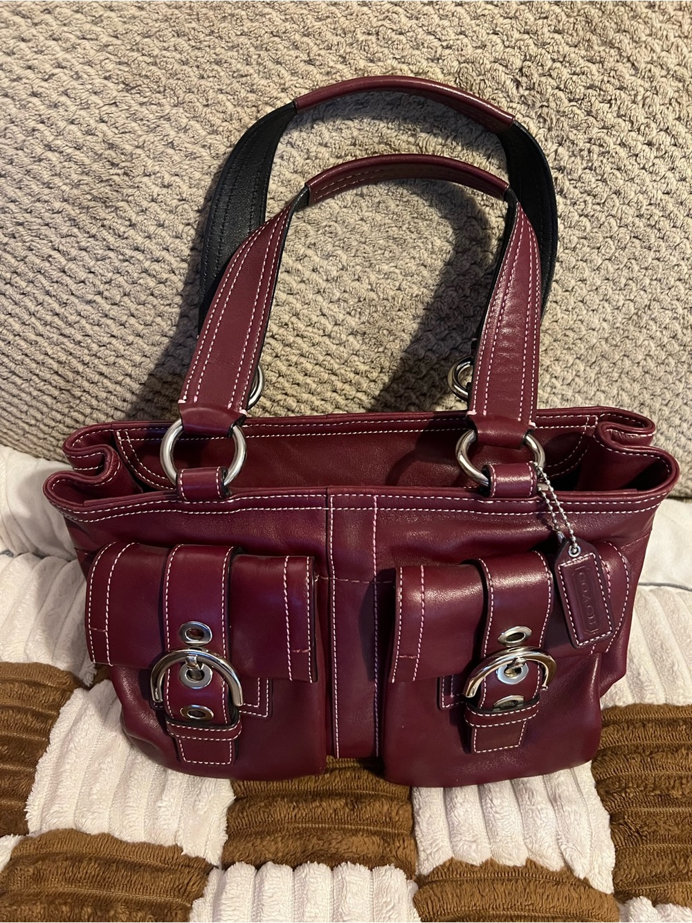 Coach Vintage Double Front Pocket Leather Tote in Deep Red VGUC!
